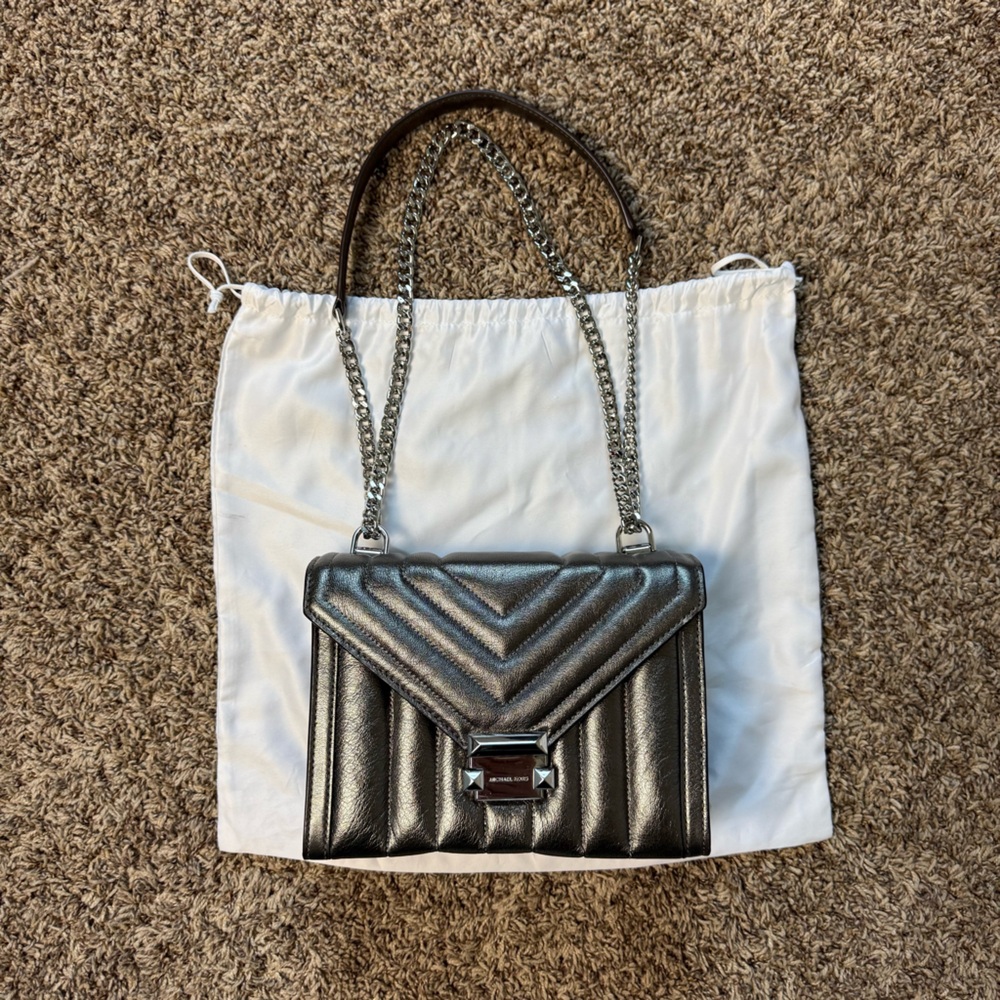 Michael Kors Whitney Medium Quilted Crossbody Shoulder Bag Electric Gray Pristin